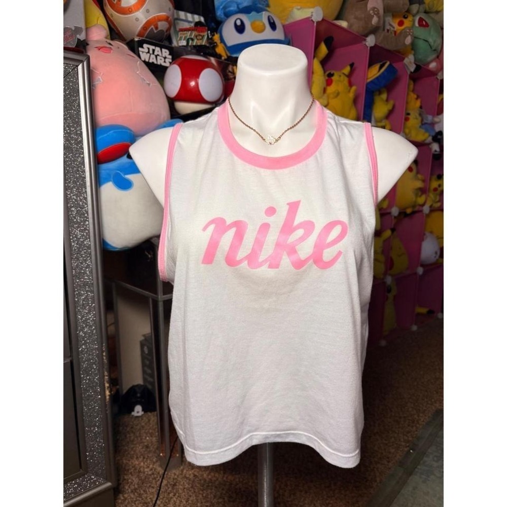 Nike Dri-FIT Womens Running Tank Top White Pink Logo Sleeveless Shirt Large #2